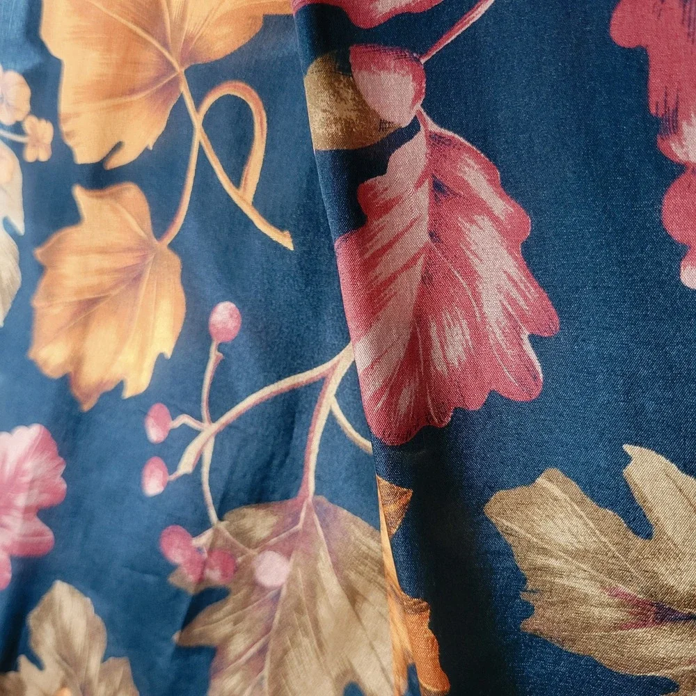 Vintage 1990s Club 7 by Echo Silk Scarf Black Autumn Leaves Botanical Classic